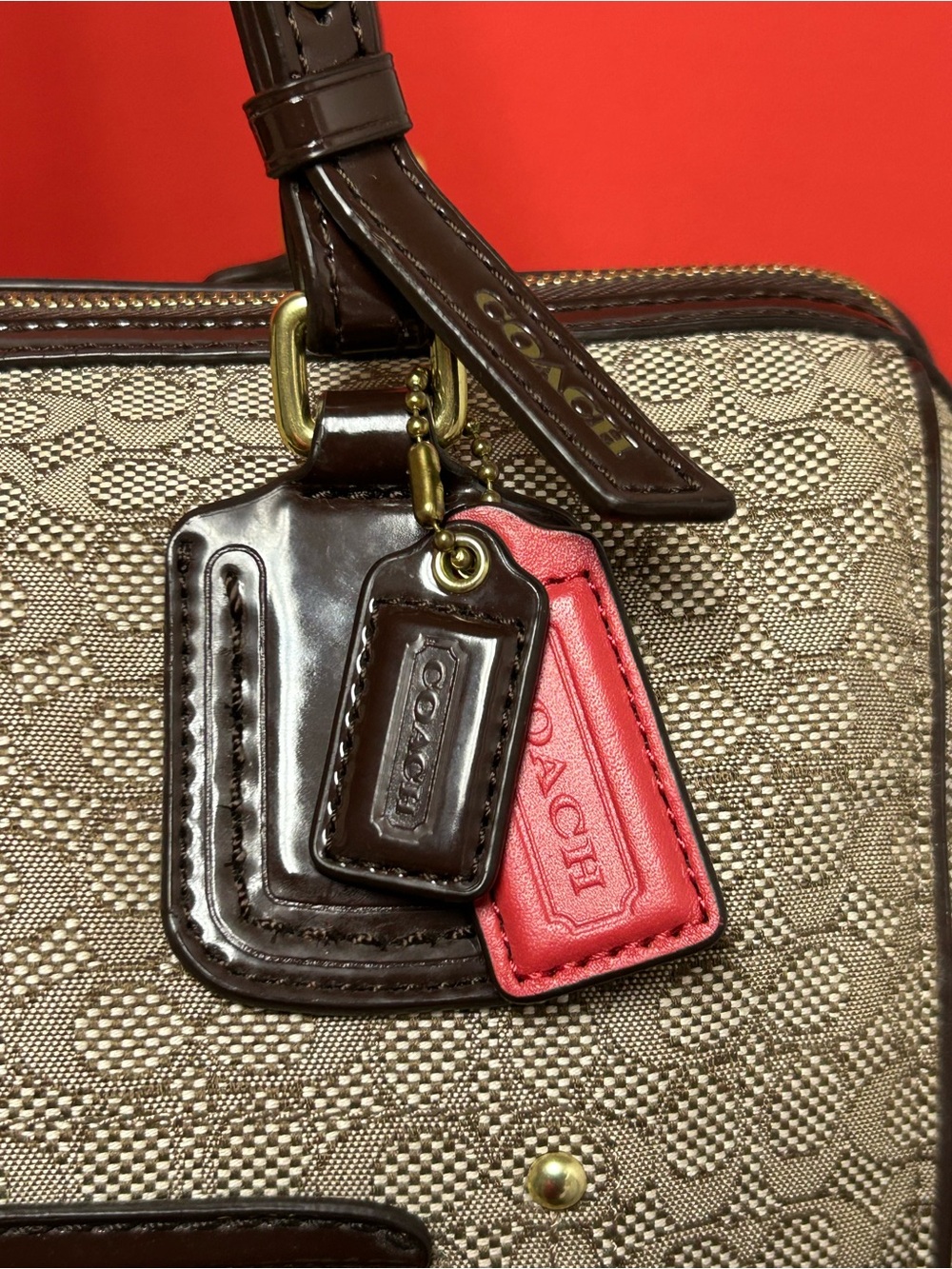 Coach Poppy Oxford Mini “c” Canvas Satchel in Khaki/Brown Approx. 12 x 9.5 x 4 - Picture 7 of 17